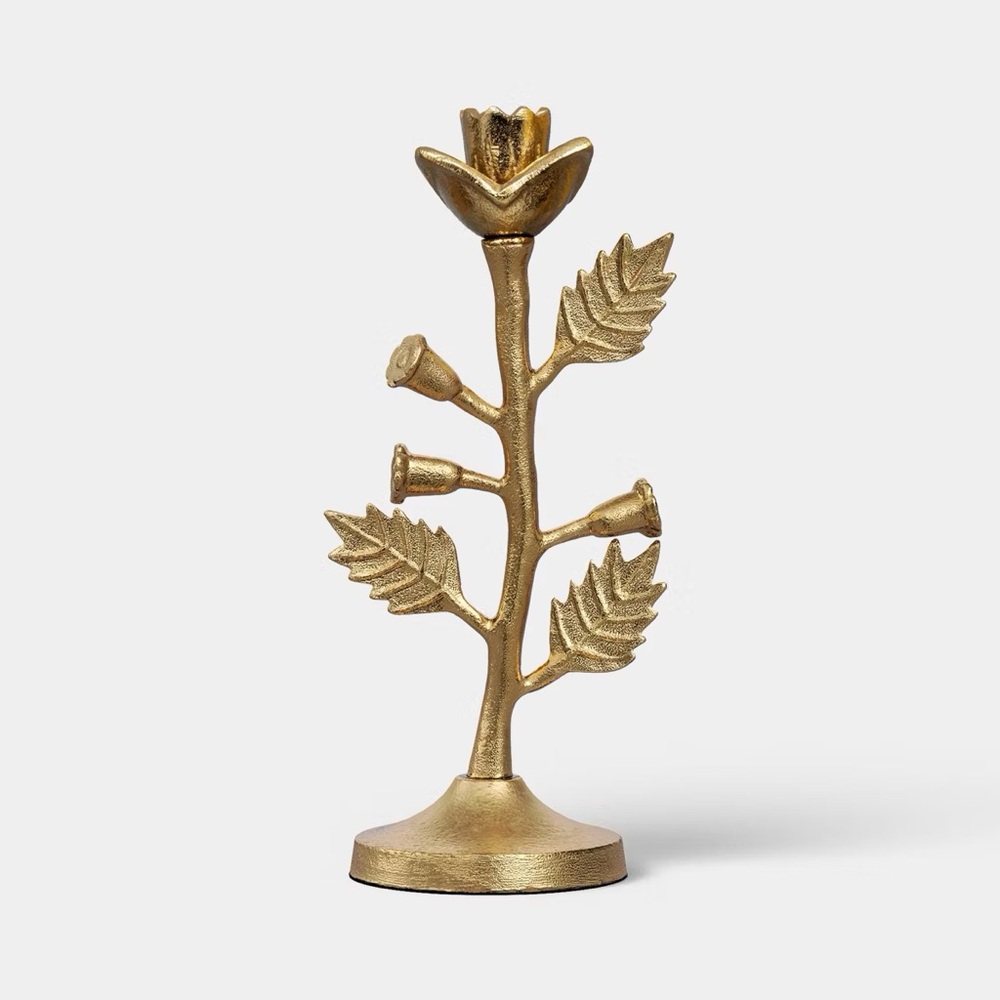 Gold nwt Metal Botanical Taper Candle Holder - Threshold